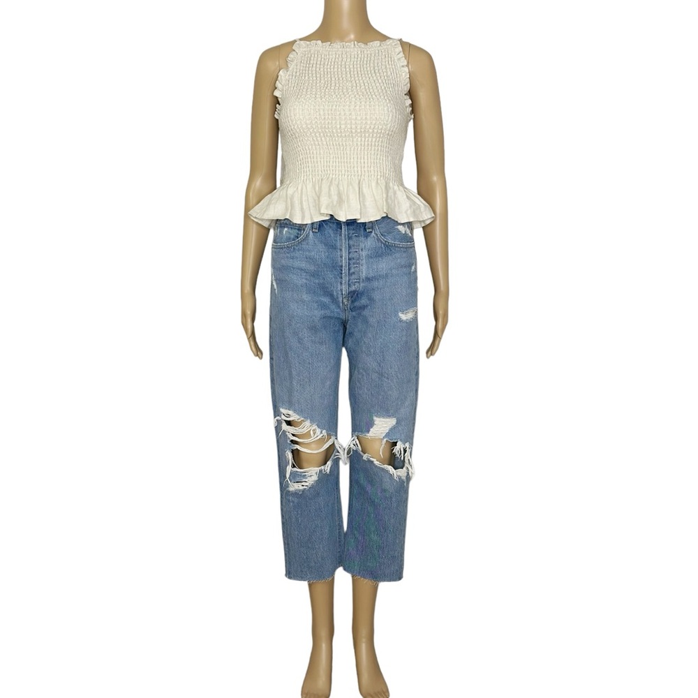 Agolde Light Blue High-Rise Distressed Jeans - Picture 3 of 7